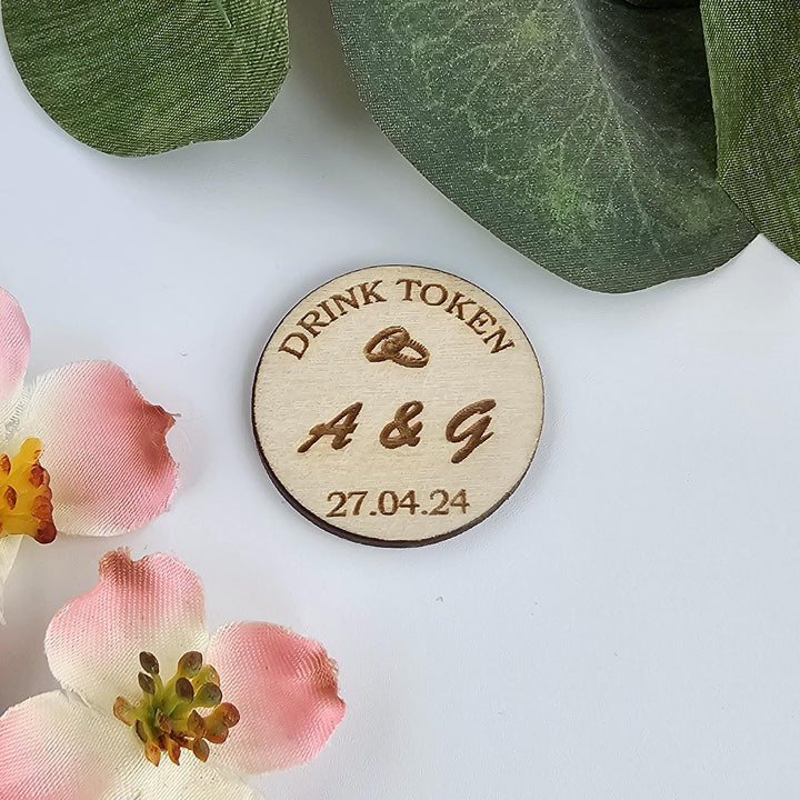 Wooden Drink Tokens – Personalised Engraved Bar Vouchers for Weddings & Parties