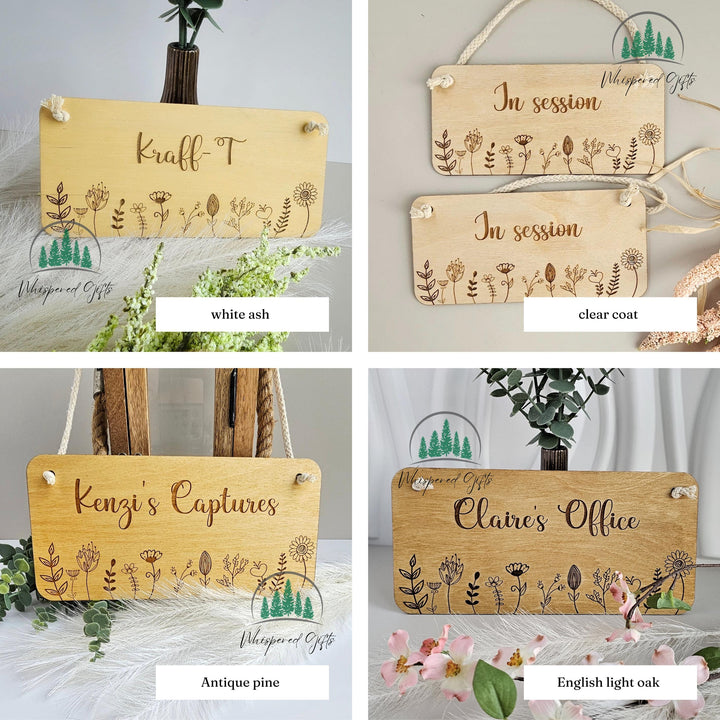 Handmade Personalised Rustic Wooden Plaque - Floral Design - Laser Engraved - Perfect for Bedroom Doors, Offices & More