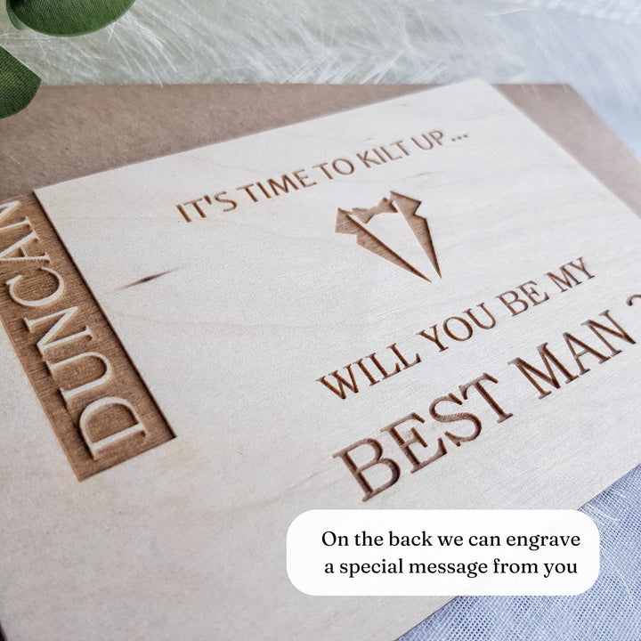 Best Man Wooden Card - It's time to kilt up, suit up - Personalised Wedding Proposal Keepsake - Will you be my Usher