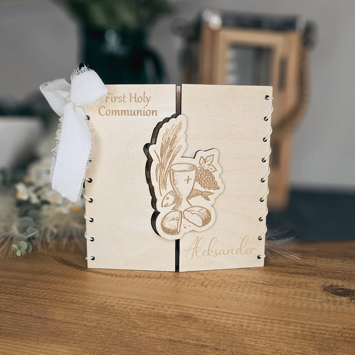 Personalised Wooden First Holy Communion Card Keepsake Gift, Chalice