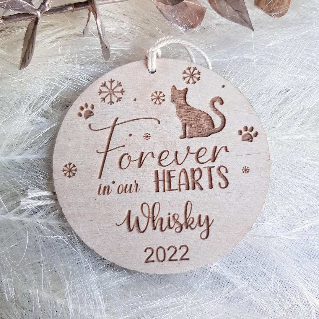Personalised Cat Bauble - Rustic Wooden Christmas Decoration  Pet Memorial Ornament