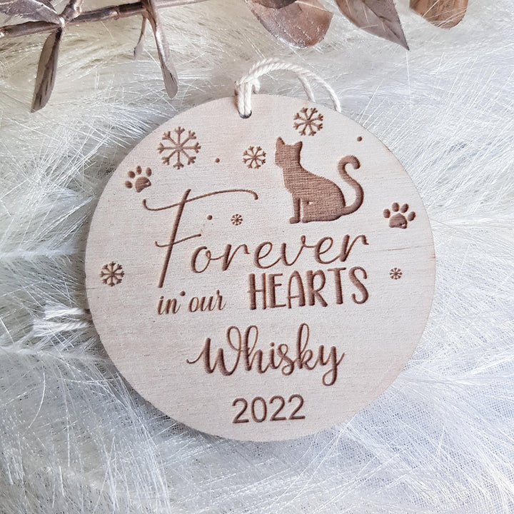 Personalised Cat Bauble - Rustic Wooden Christmas Decoration  Pet Memorial Ornament