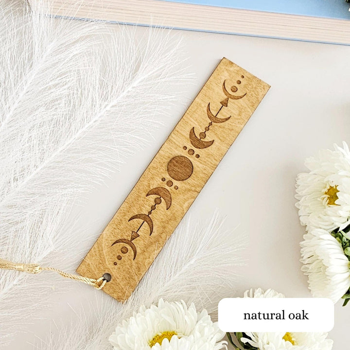 Celestial Moon Phase Bookmark - Personalised Engraved Wooden Spiritual Gift for Book Lovers