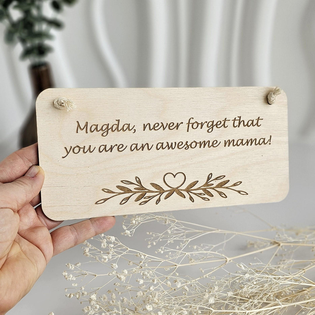 Personalised Rustic Wooden Plaque - Leaves Heart Design - Bedroom Doors, Offices