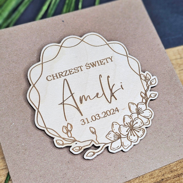 Personalised Christening Card - Baptism wooden gift - Pamiatka Chrzestu Swietego