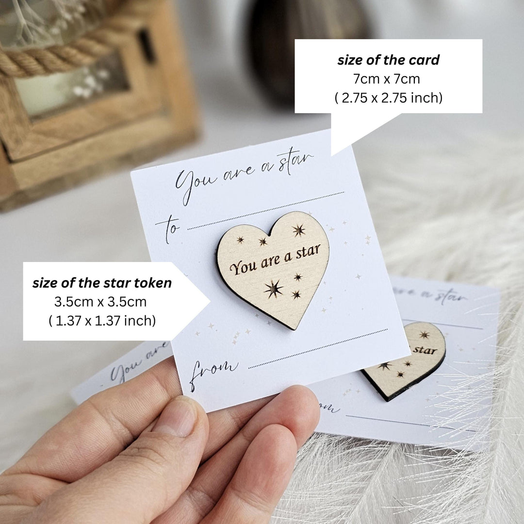 Wooden Heart Token - Youre a Star Teacher Gift  End of Year Keepsake  Graduation Present