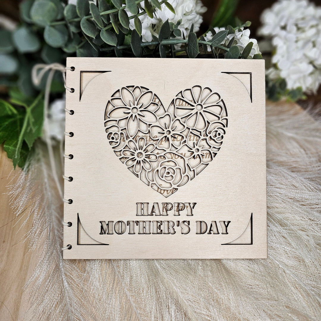 Personalised Mother's Day Wooden Card with Romantic Floral Heart- Perfect Gift for Mom, Mum, Stepmother, Grandmother, Nanny, Grandma, Granny