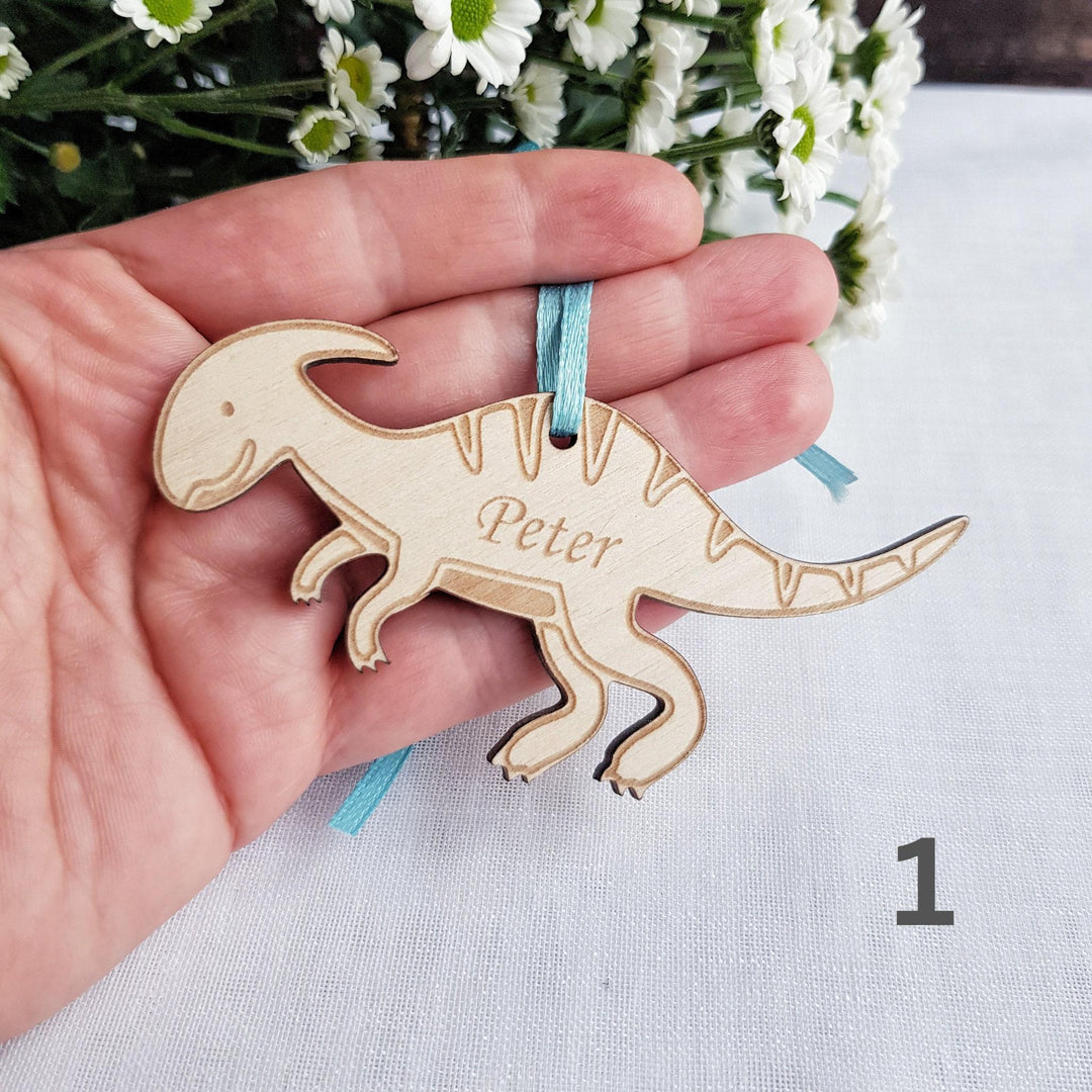 Personalised Dinosaur Wooden Keyring - Engraved Backpack Charm  Christmas Decoration