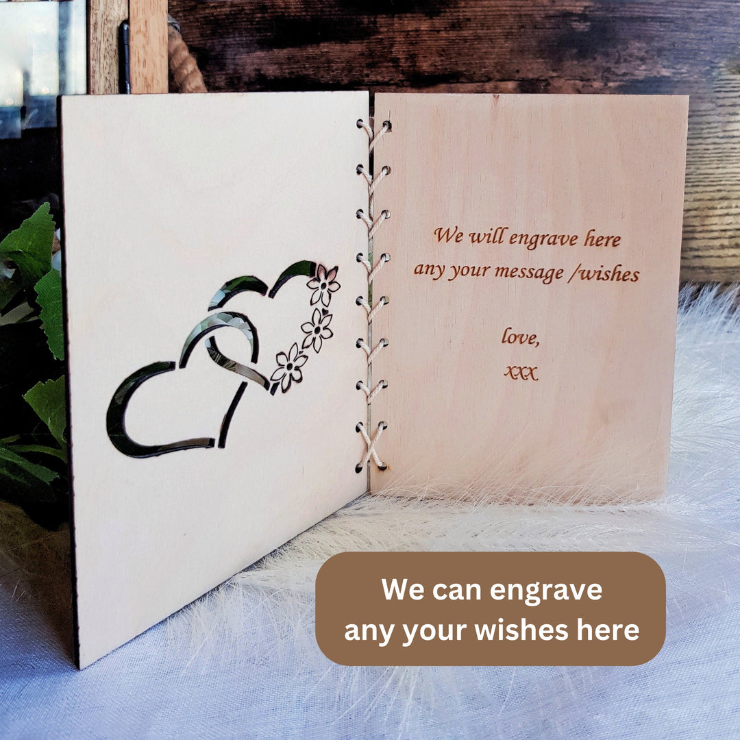 Personalised Wooden Anniversary Card, Rustic Keepsake, Customizable Gift, Couple Gift Handmade Card