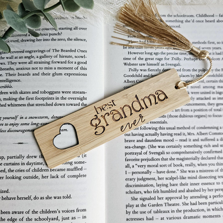 Grandmother Bookmark - Personalised Bamboo Wooden Gift with Golden Tassel