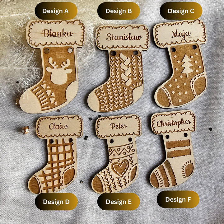 Personalised Wooden Christmas Stocking Tag - Custom Xmas Gift Tag