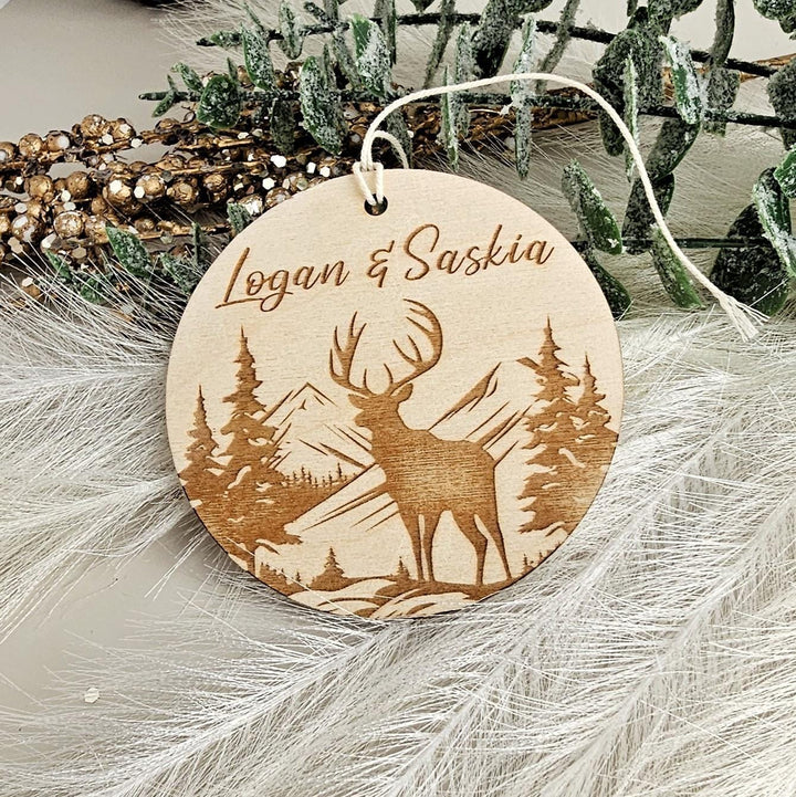 Customizable Winter Forest Deer Wooden Christmas Ornament - Festive Keepsake Decoration