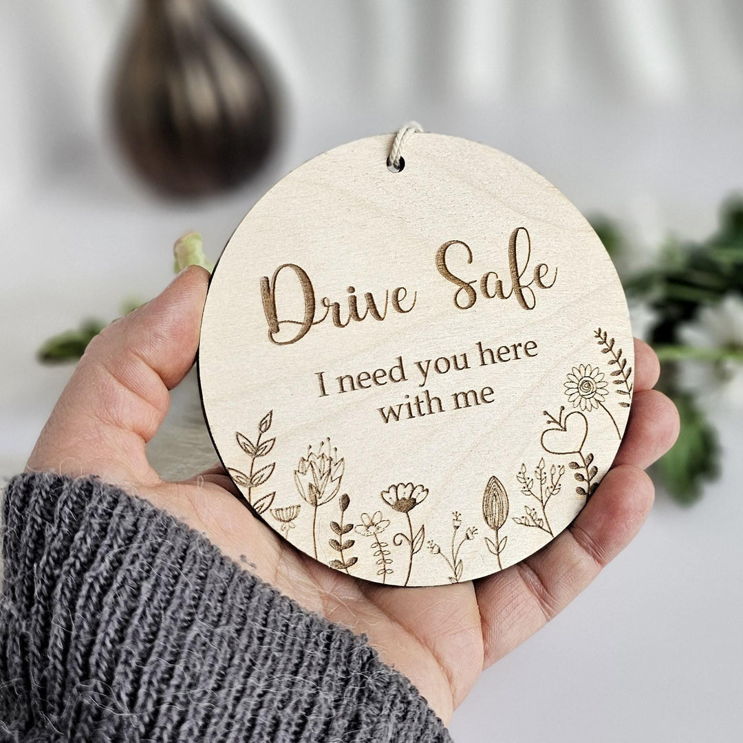 Personalized Floral Wooden Car Mirror Pendant - Drive Safe Lucky Charm