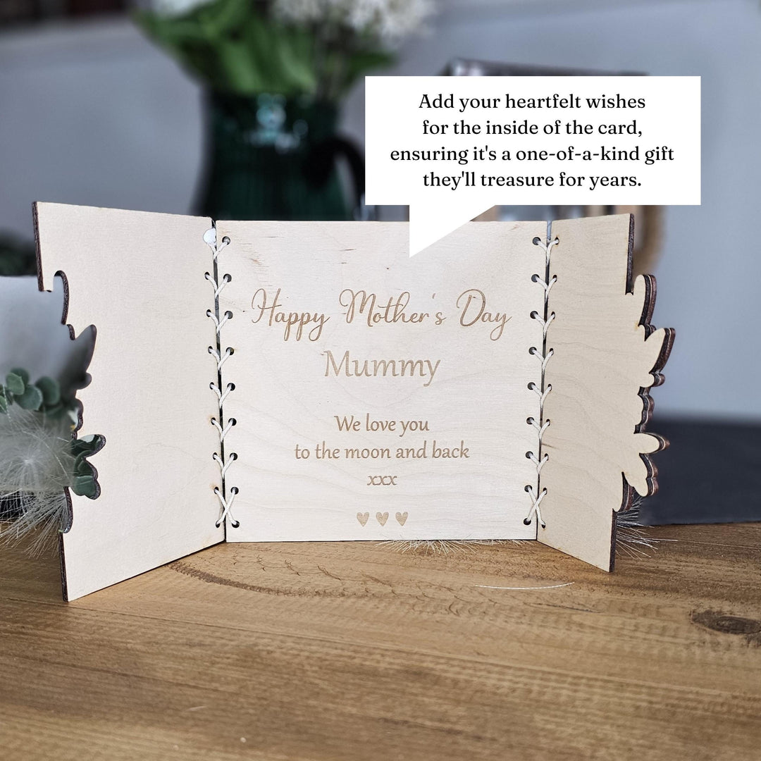 Personalised Wooden Card Mother's Day - Rustic Floral Keepsake Gift for Mom, Mum, Grandmother, Grandma, Auntie, Friend