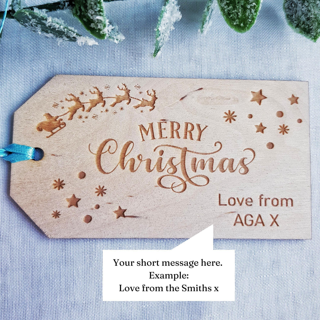 Personalised Wooden Christmas Gift Tags - Merry Christmas Labels