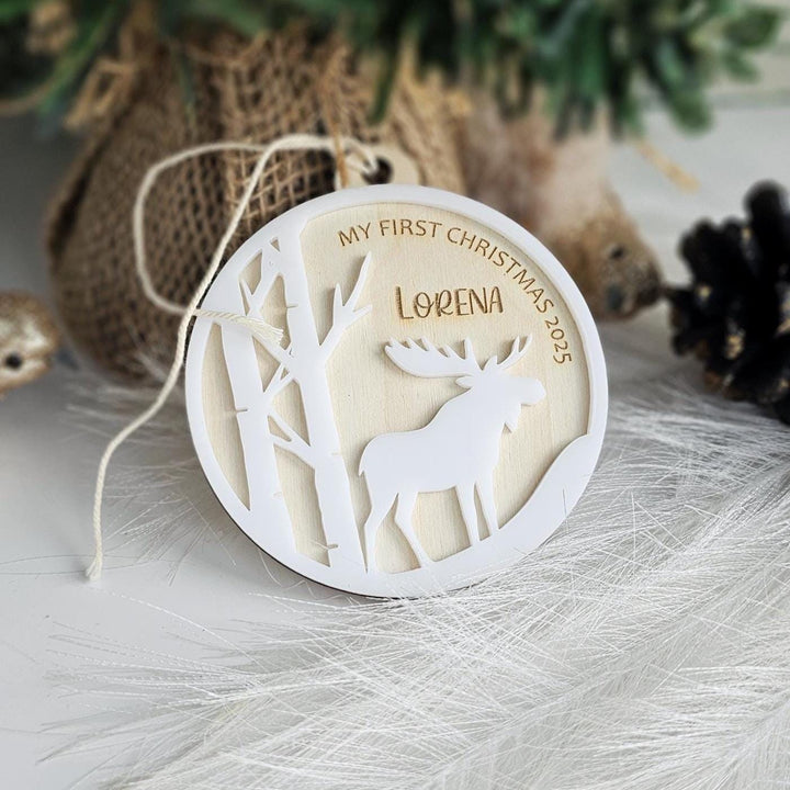 Personalised Woodland Christmas Bauble - Baby’s First Christmas Ornament