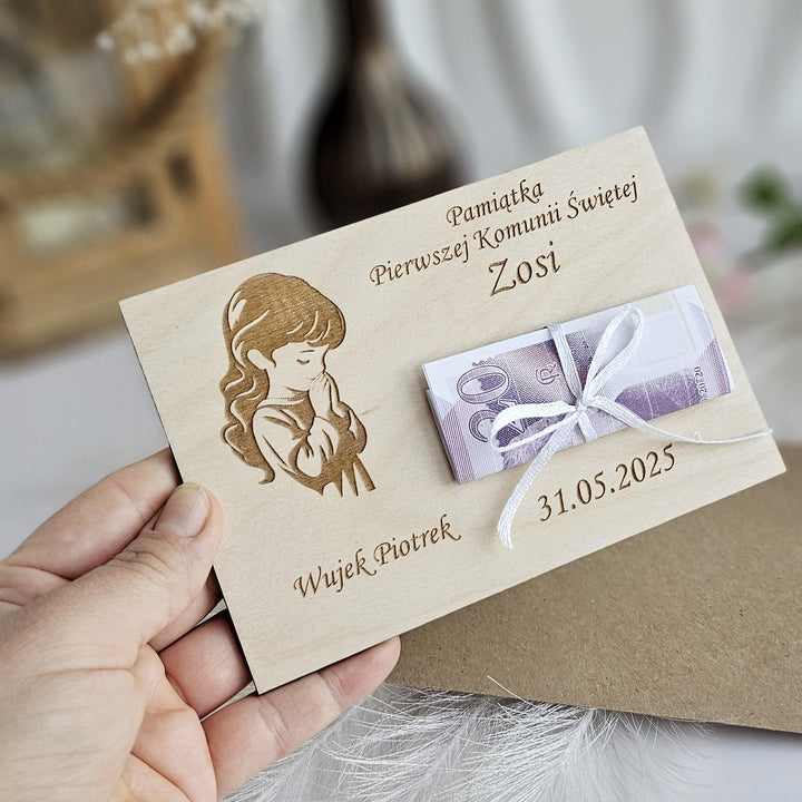 Personalised Money Wallet – Wooden First Holy Communion Gift Card For Girl Keepsake