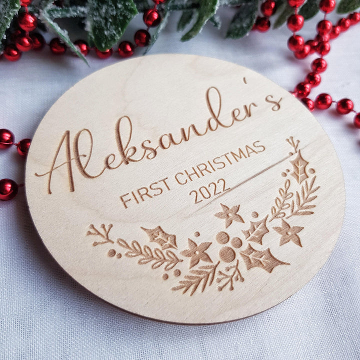 Personalised Babys First Christmas Disc - Custom Christmas Eve Box Label  Milestone Photo Prop