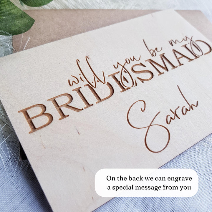 Bridesmaid Proposal Card Will You Be My Maid of Honour Gift, Personalised Wooden Rustic Keepsake for Flower Girl
