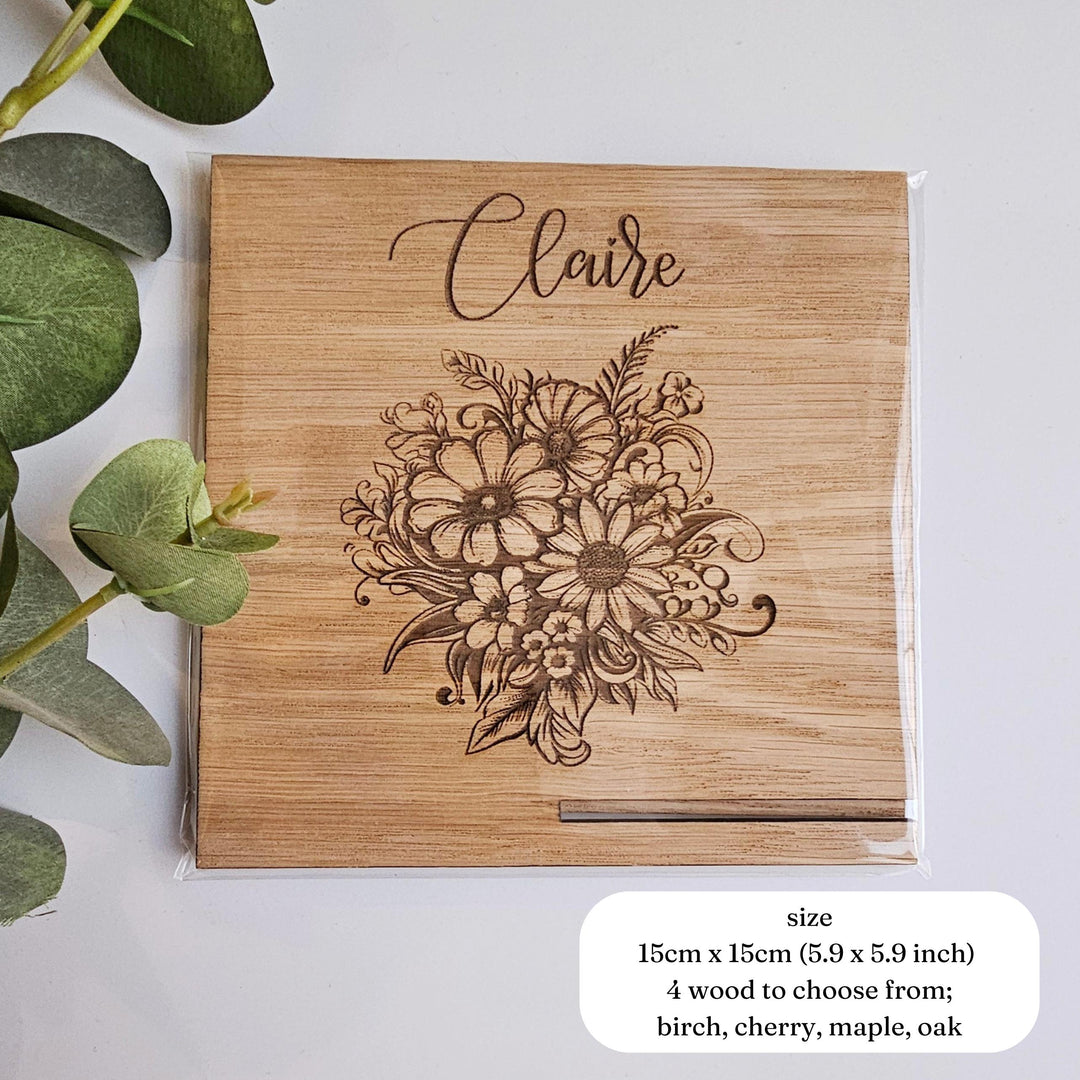 Personalised Wooden Floral Plaque - Rustic Keepsake Gift for Mum Sister Friend or Colleague