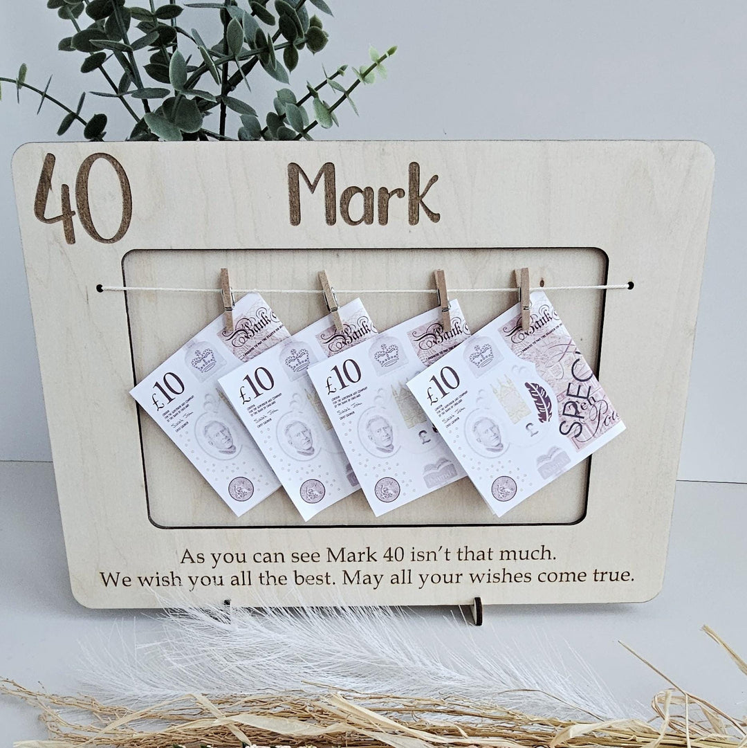 Personalised Birthday Money Frame Gift, Wooden Cash Frame Keepsake, Voucher Wallet, 20th 25th 30th 35th 40th 50th 60th - Any Age Birthday