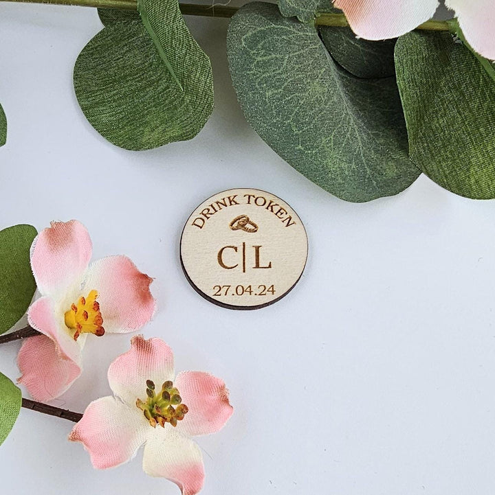 Wooden Drink Tokens – Personalised Engraved Bar Vouchers for Weddings & Parties