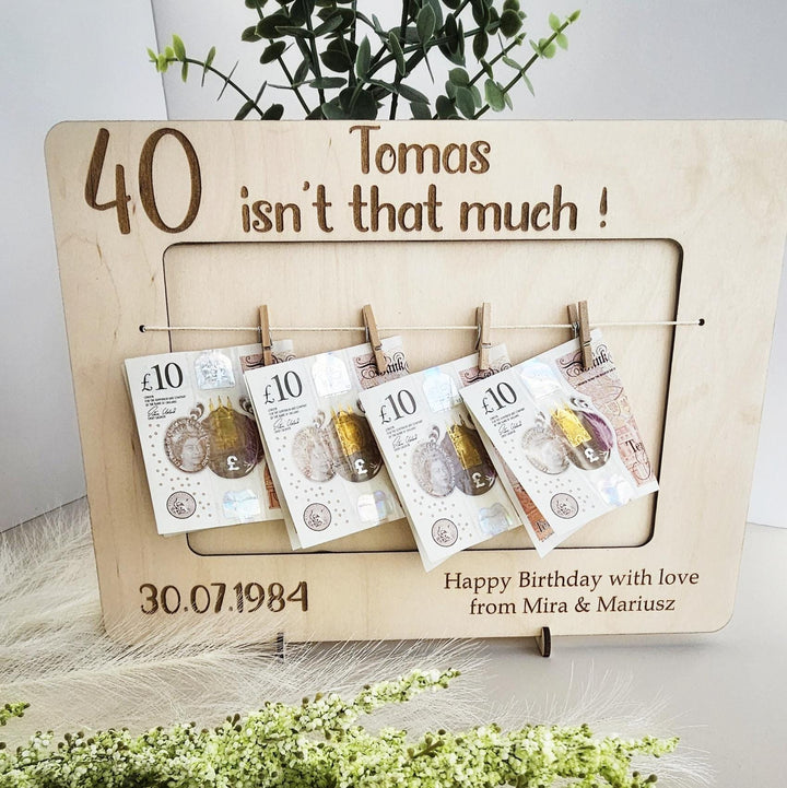 Personalised Birthday Money Frame Gift, Wooden Cash Frame Keepsake, Voucher Wallet, 20th 25th 30th 35th 40th 50th 60th - Any Age Birthday