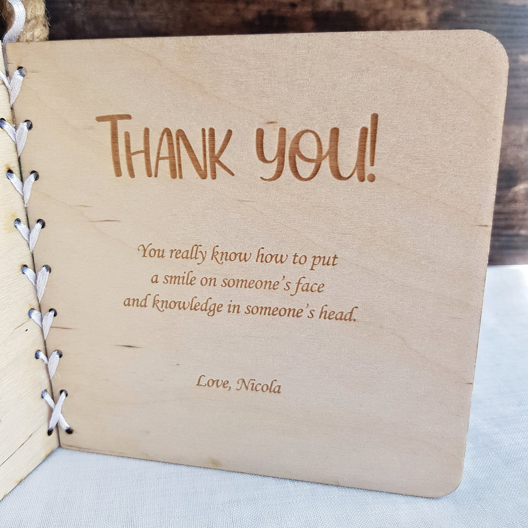 Personalized Wooden Thank You Card - Custom Graduation Keepsake for Teachers Teaching Assistants