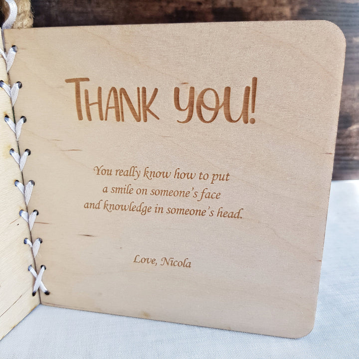 Personalized Wooden Thank You Card - Custom Graduation Keepsake for Teachers Teaching Assistants