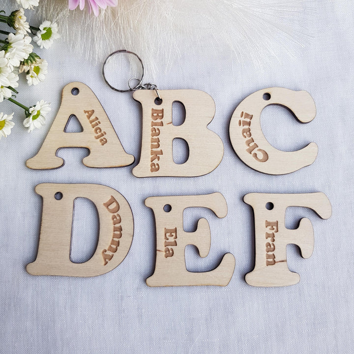 Personalised Wooden Keyring - Kids Name Keychain Back to School Gift Book Bag Tag