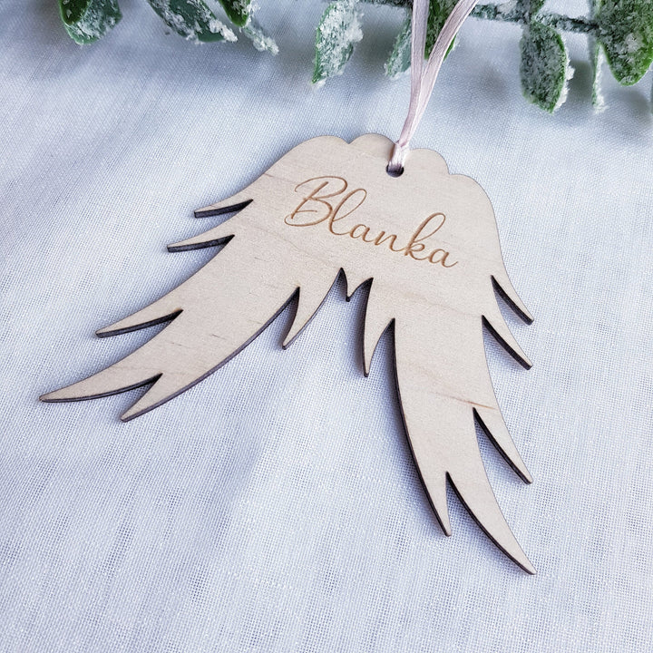 Personalized Angel Wings Christmas Ornament - Wooden Memorial Bauble