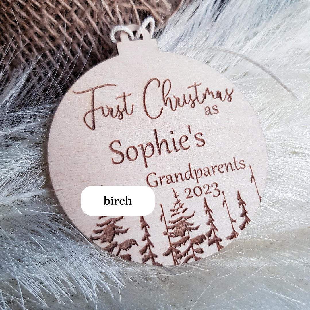 Personalised Wooden Christmas Tree Ornament - Custom Winter Keepsake for Grandma and Grandpa