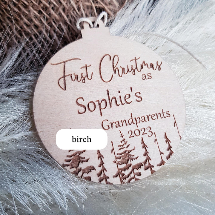 Personalised Wooden Christmas Tree Ornament - Custom Winter Keepsake for Grandma and Grandpa