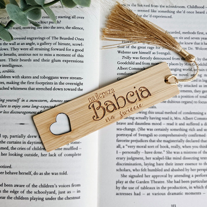 Eco friendly bamboo bookmark with a silky tassel, with personalised option, size 3cm x 12cm/25cm, Dzien babci, Grandmother gift, Mothers Day