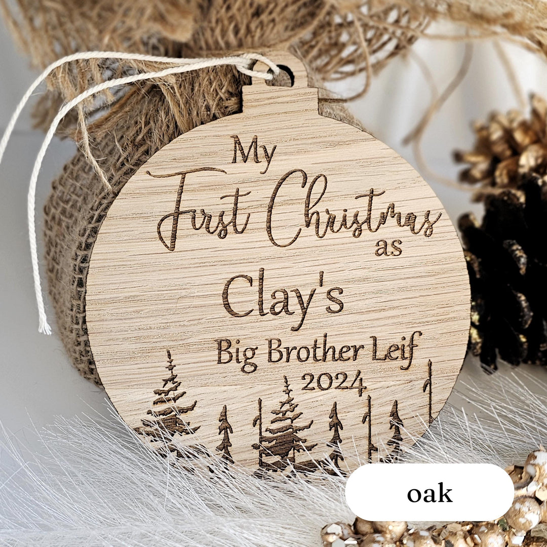 Personalised Wooden Christmas Decoration - First Christmas as SisterBrother Bauble