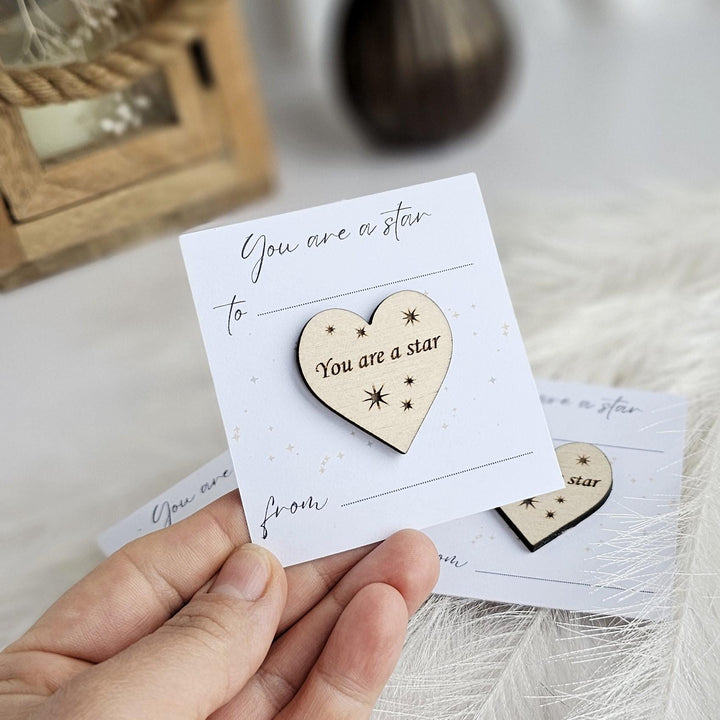 Wooden Heart Token - Youre a Star Teacher Gift  End of Year Keepsake  Graduation Present