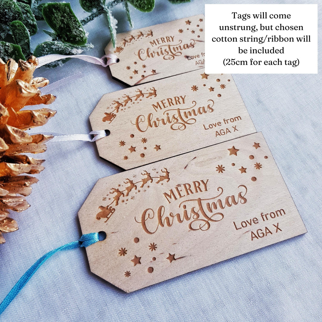 Personalised Wooden Christmas Gift Tags - Merry Christmas Labels