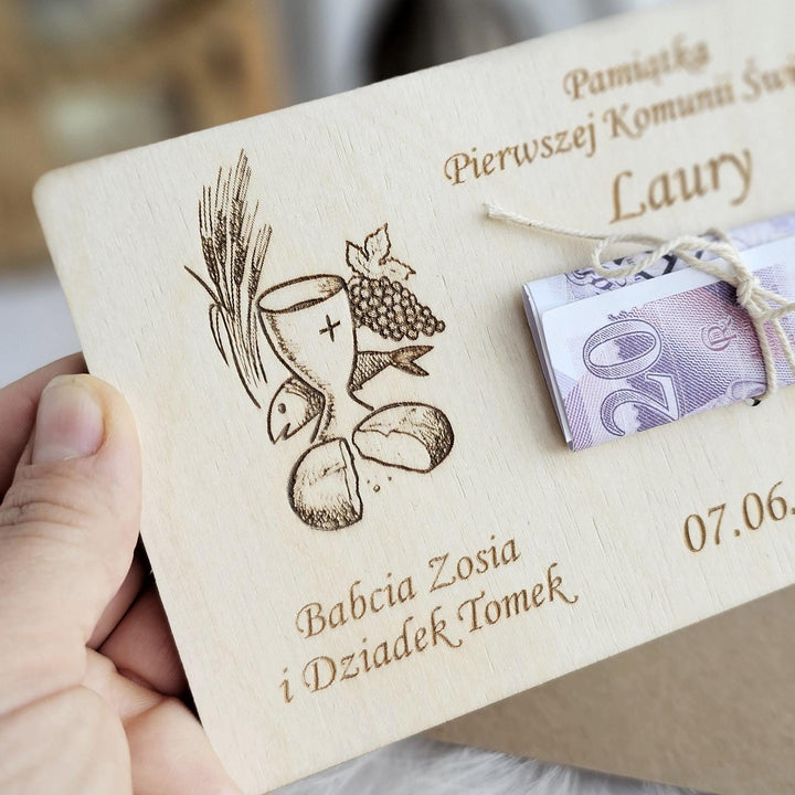 Personalised First Communion Wooden Money Card Keepsake Gift - Chalice