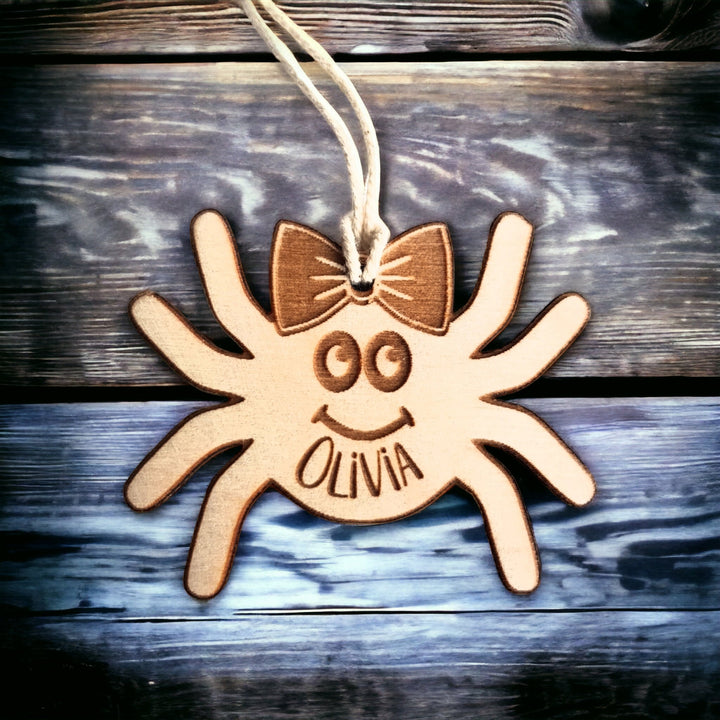 Personalised Halloween Spider Name Tag – Wooden Trick or Treat Bag Tag