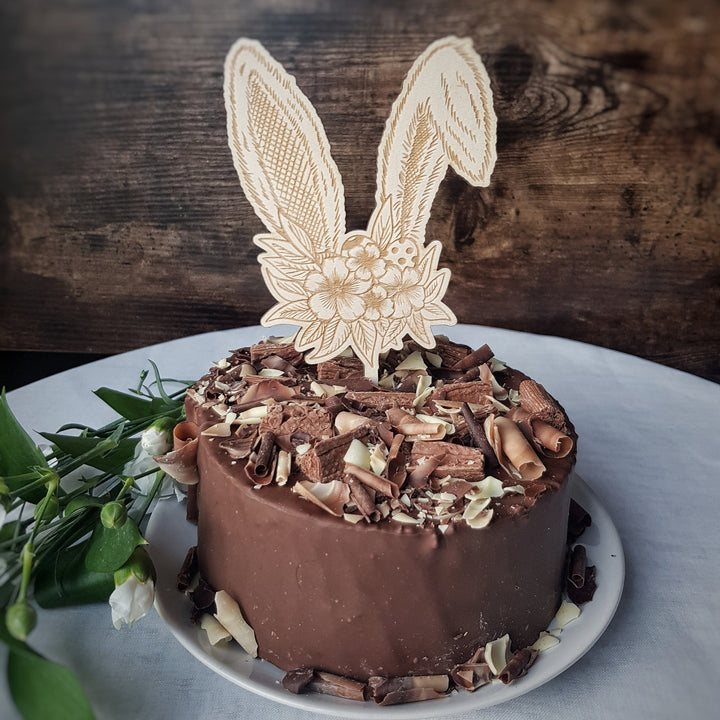 Wooden Easter Cake Topper, Bunny Ears Rustic Cake Decoration