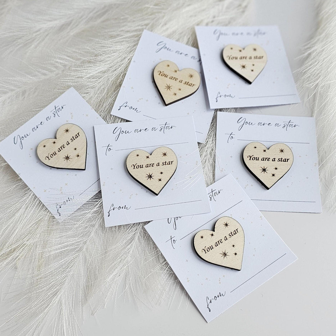 Wooden Heart Token - Youre a Star Teacher Gift  End of Year Keepsake  Graduation Present