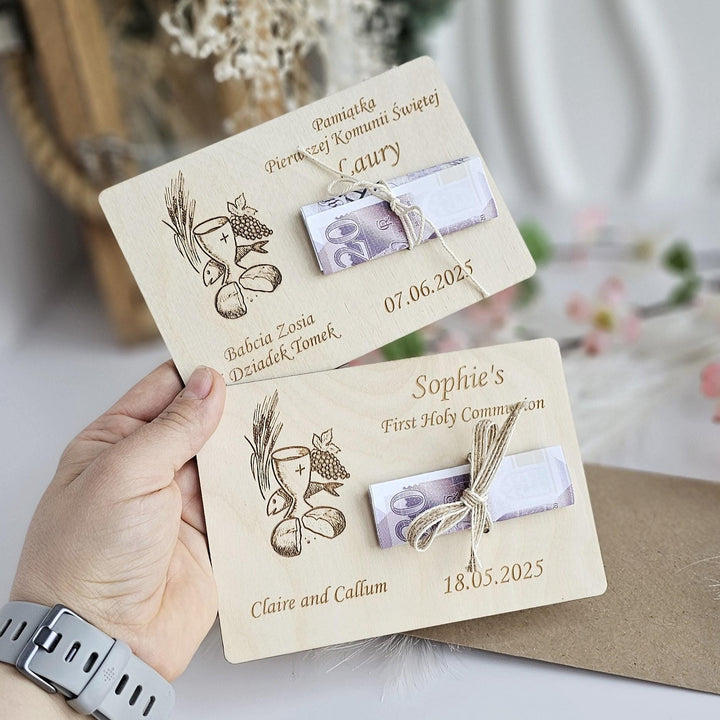 Personalised First Communion Wooden Money Card Keepsake Gift - Chalice