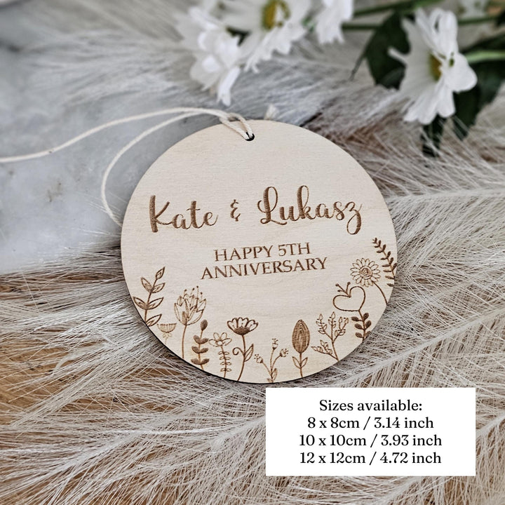Personalised Wooden Anniversary Ornament - Floral Meadow Hanging Decoration