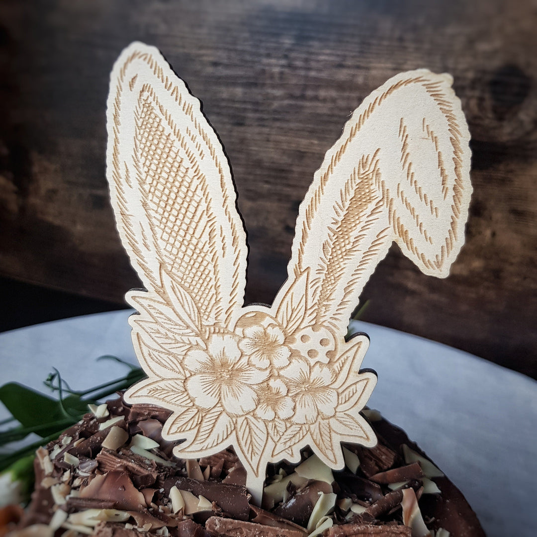 Wooden Easter Cake Topper, Bunny Ears Rustic Cake Decoration