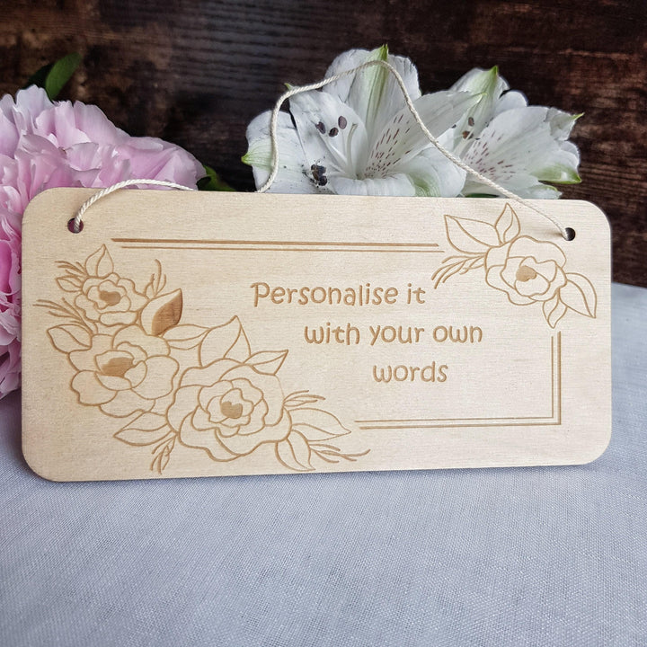 Personalised Rustic Wooden Plaque - Floral Frame Design - Bedroom Doors, Offices