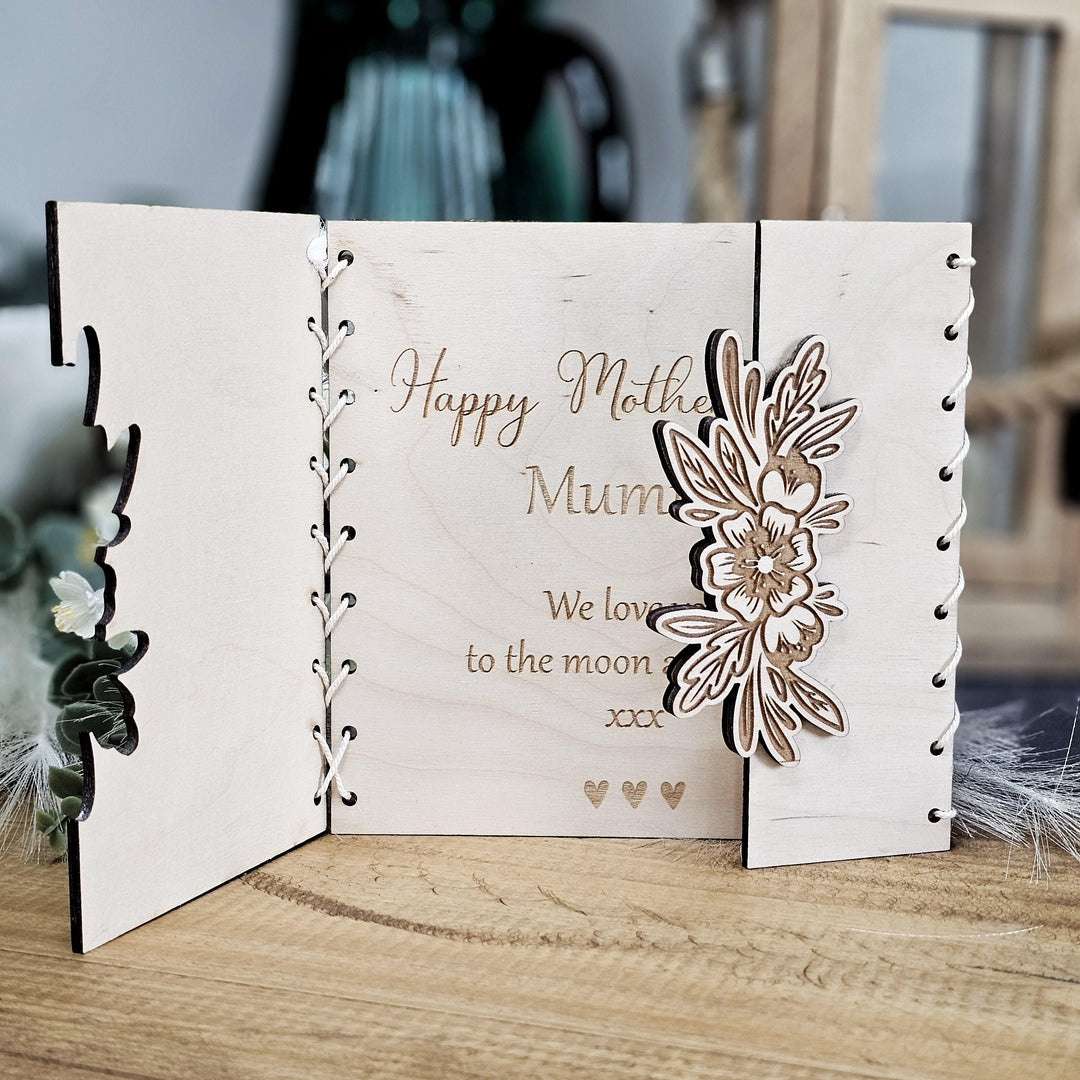 Personalised Wooden Card Mother's Day - Rustic Floral Keepsake Gift for Mom, Mum, Grandmother, Grandma, Auntie, Friend