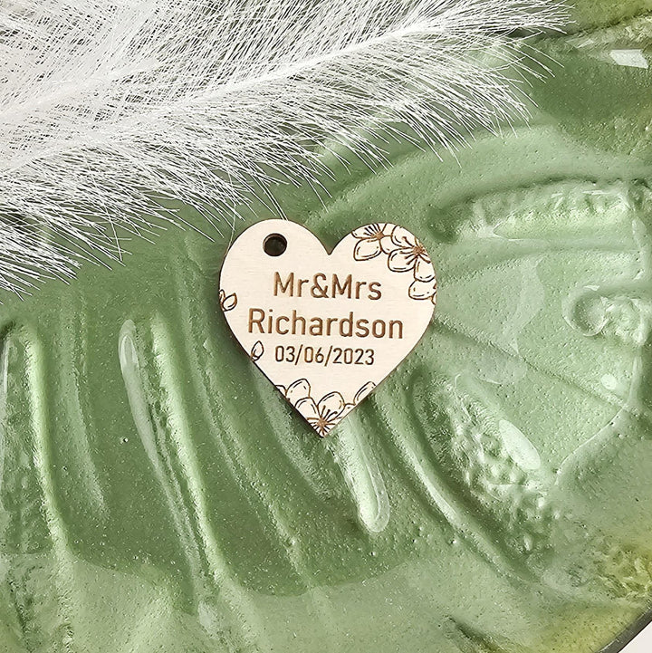 Wedding Heart Favours - Personalised Wooden Thank You Tokens,  Custom Engraved Rustic Gift Tags