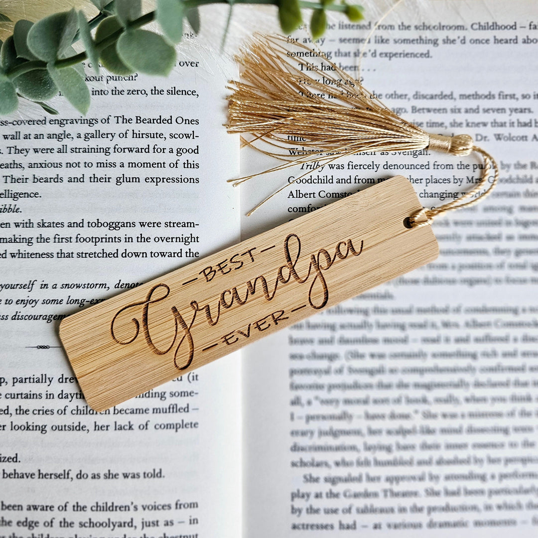 Grandfather bookmark with a silky tassel, with personalised option, size 3cmx12cm/25cm, Dzien Dziadka, Bamboo wooden gift, Fathers Day