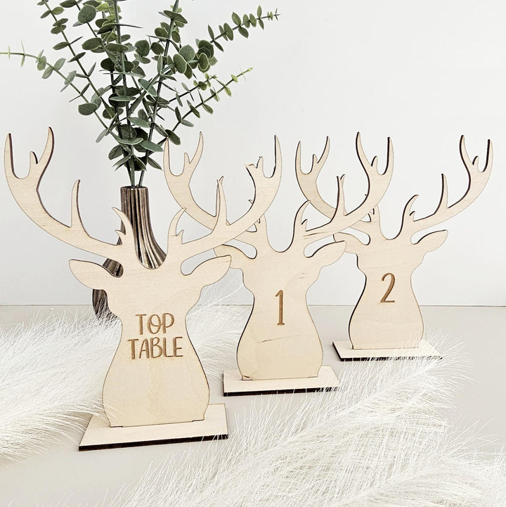 Deer Antlers Wedding Table Wooden Numbers, Rustic Country Décor Garden Boho and Barn Wedding, Place Settings Signage, Custom Reception Signs