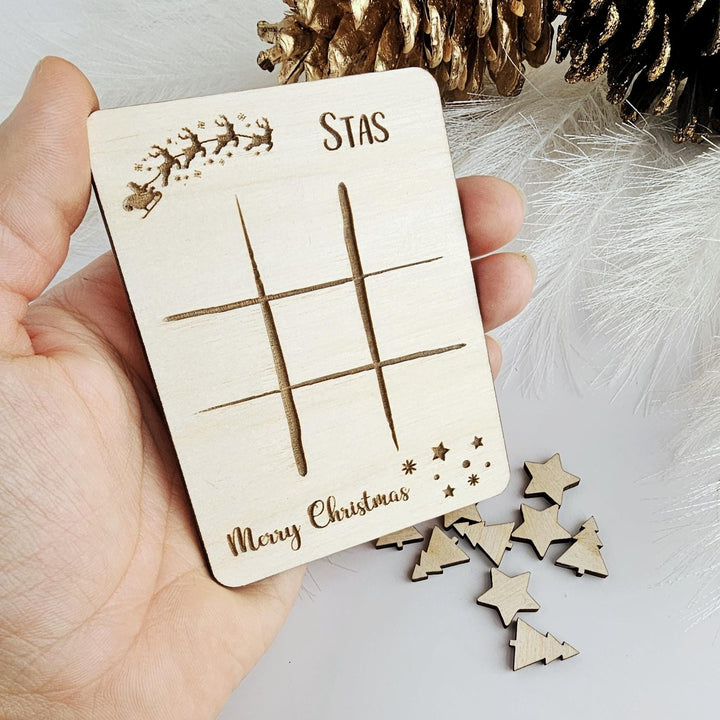 Christmas Noughts and Crosses - Personalized Wooden Tic Tac Toe Game for Kids